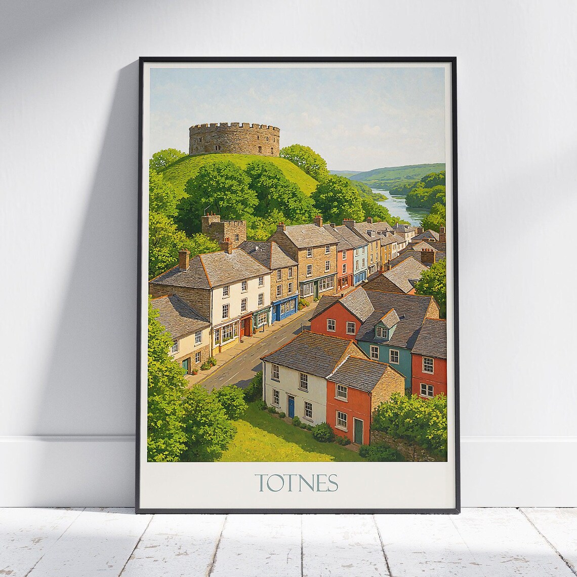 Totnes Castle Devon Historic Town Travel Poster English Village View