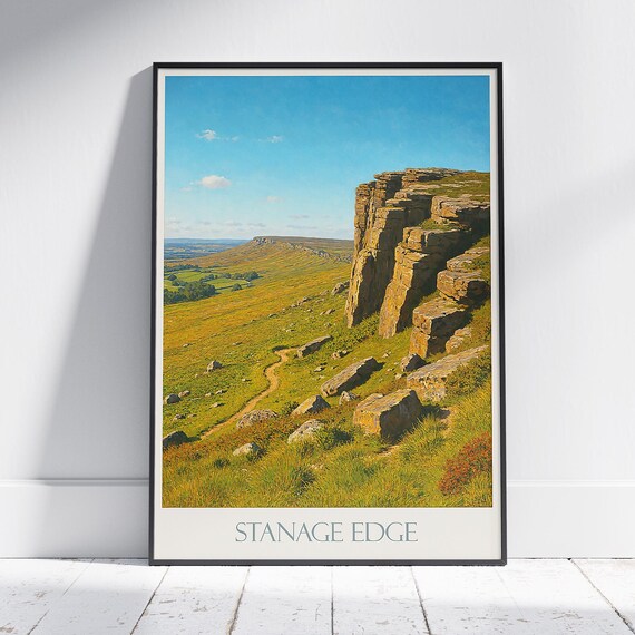 Stanage Edge Peak District Gritstone Cliffs Landscape Travel Poster