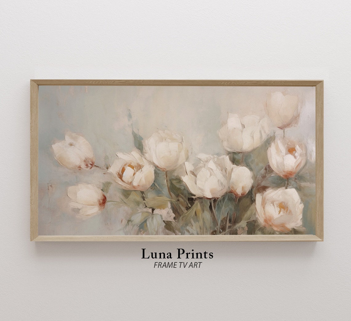 Cream Tulips Impressionist Floral Painting Soft Neutral Poster