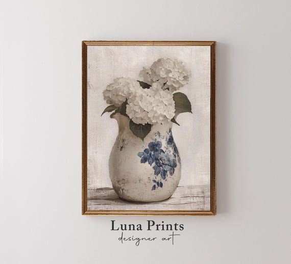 Blue and White Floral Painting Hydrangeas Art Print