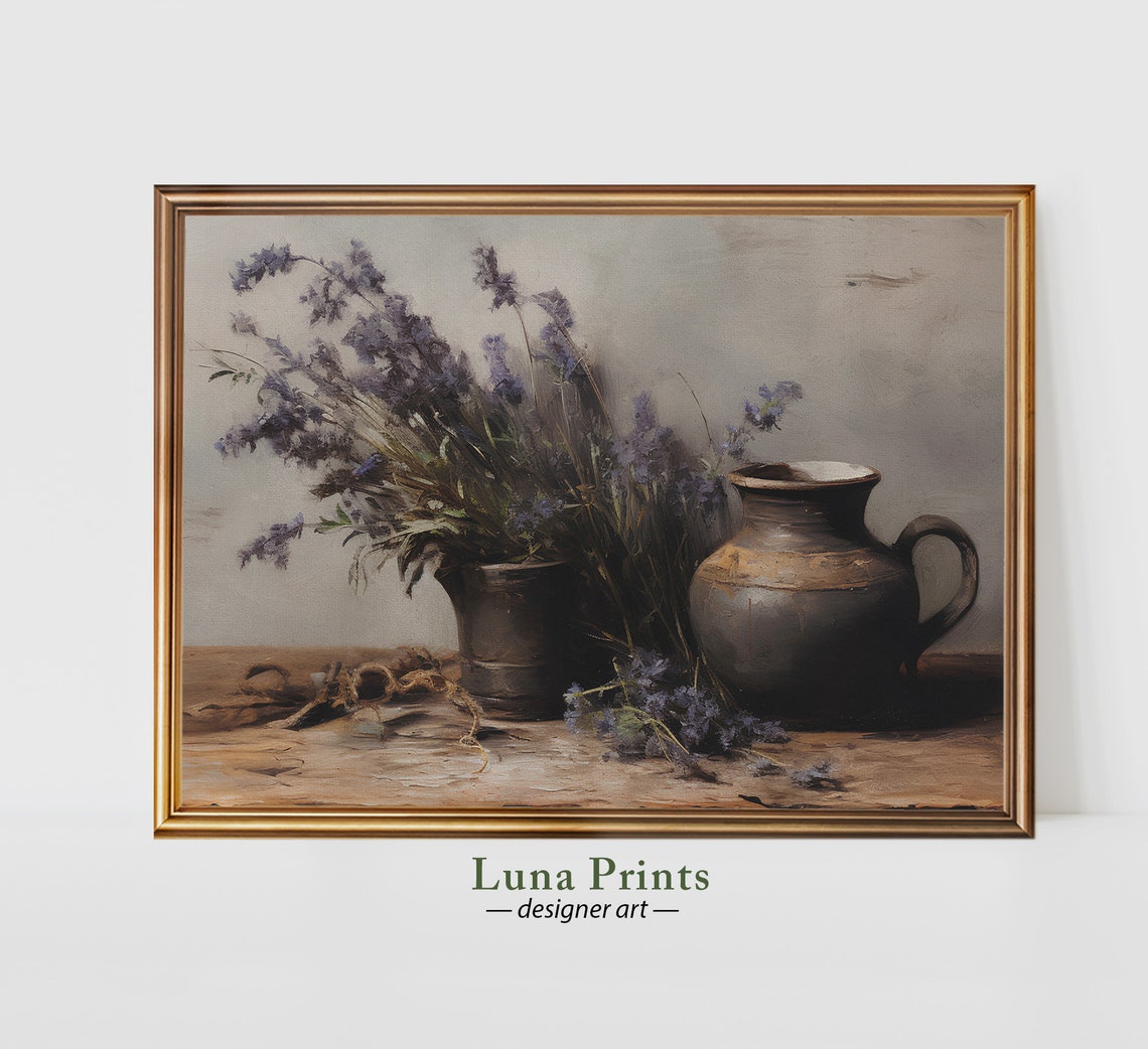 Moody Floral Still Life Vintage Art Print