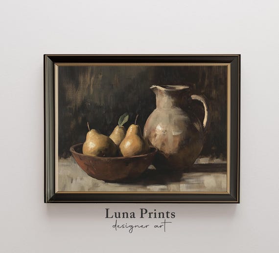 Moody Fruit Art Wall Decor Vintage Kitchen Print Pear Still Life 11432