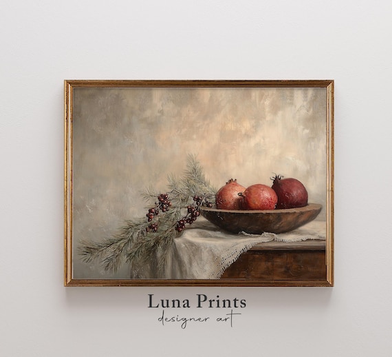 Pomegranate Vintage Fruit Art Print, Holiday Decor