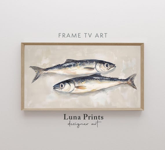 Sardine Painting - Neutral Coastal Watercolor Art Print