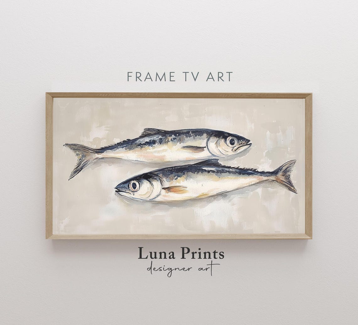 Sardine Painting - Neutral Coastal Watercolor Art Print