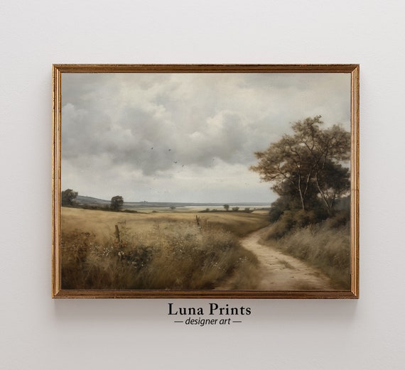 Vintage Landscape Painting With Trees, Rustic Art Print