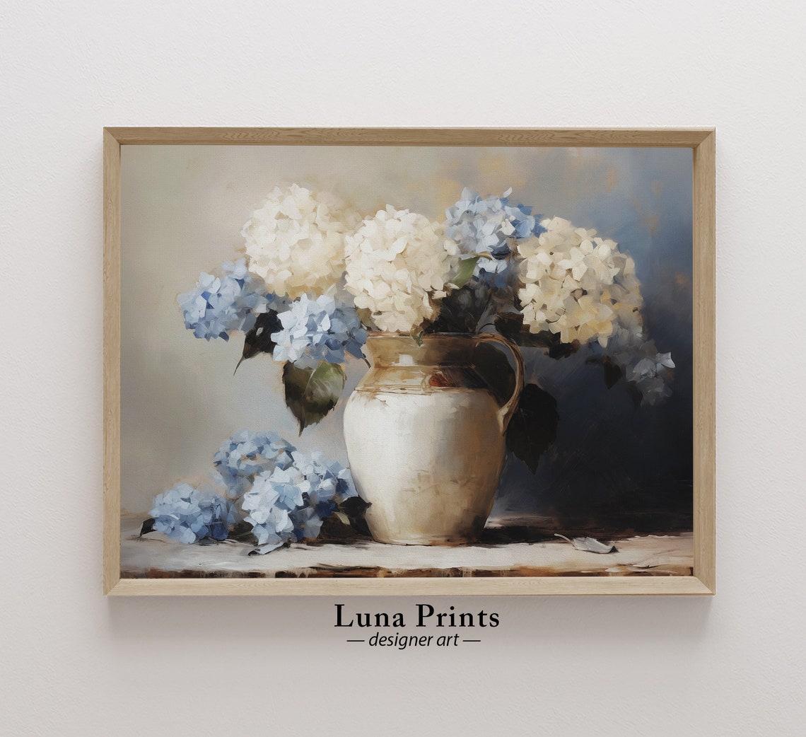 Blue Hydrangeas Moody Spring Art Print