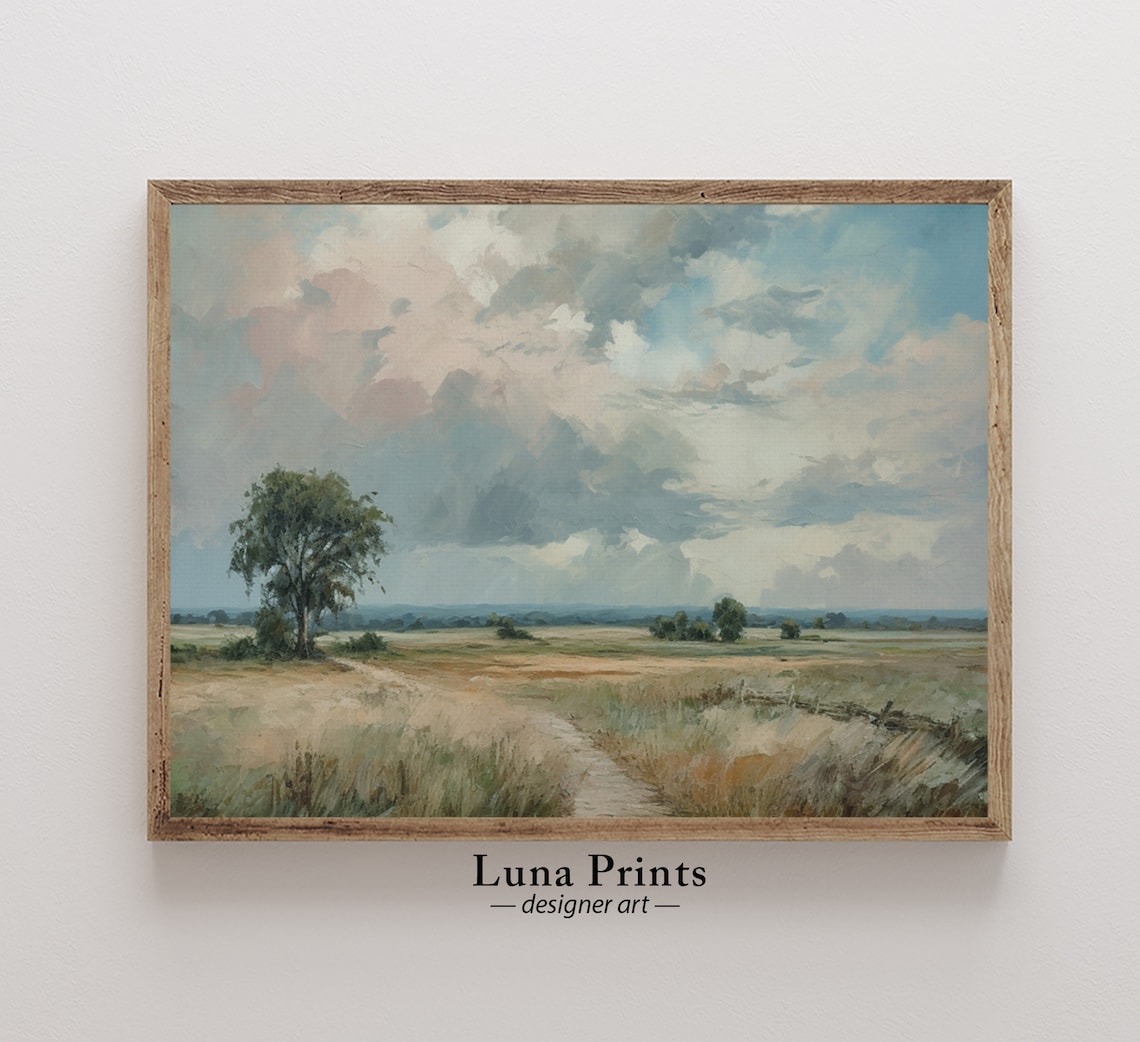 Golden Fields Open Countryside Landscape Vintage Oil Art Poster
