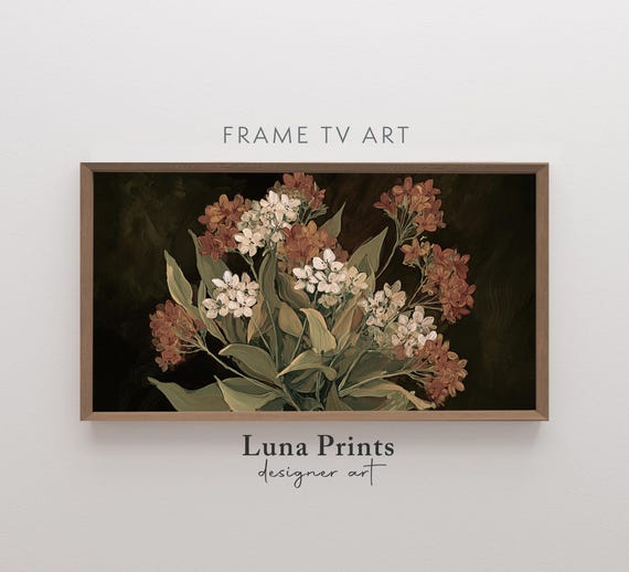 Dark Floral Frame Tv Art Moody Botanical Bedroom Screensaver Muted Orange Vintage Fall 11455