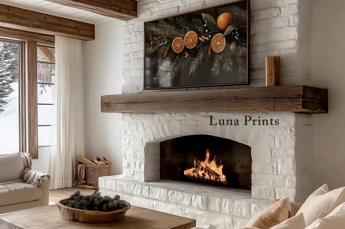 Dried Orange Slices Pine Boughs Dark Holiday Still Life Poster