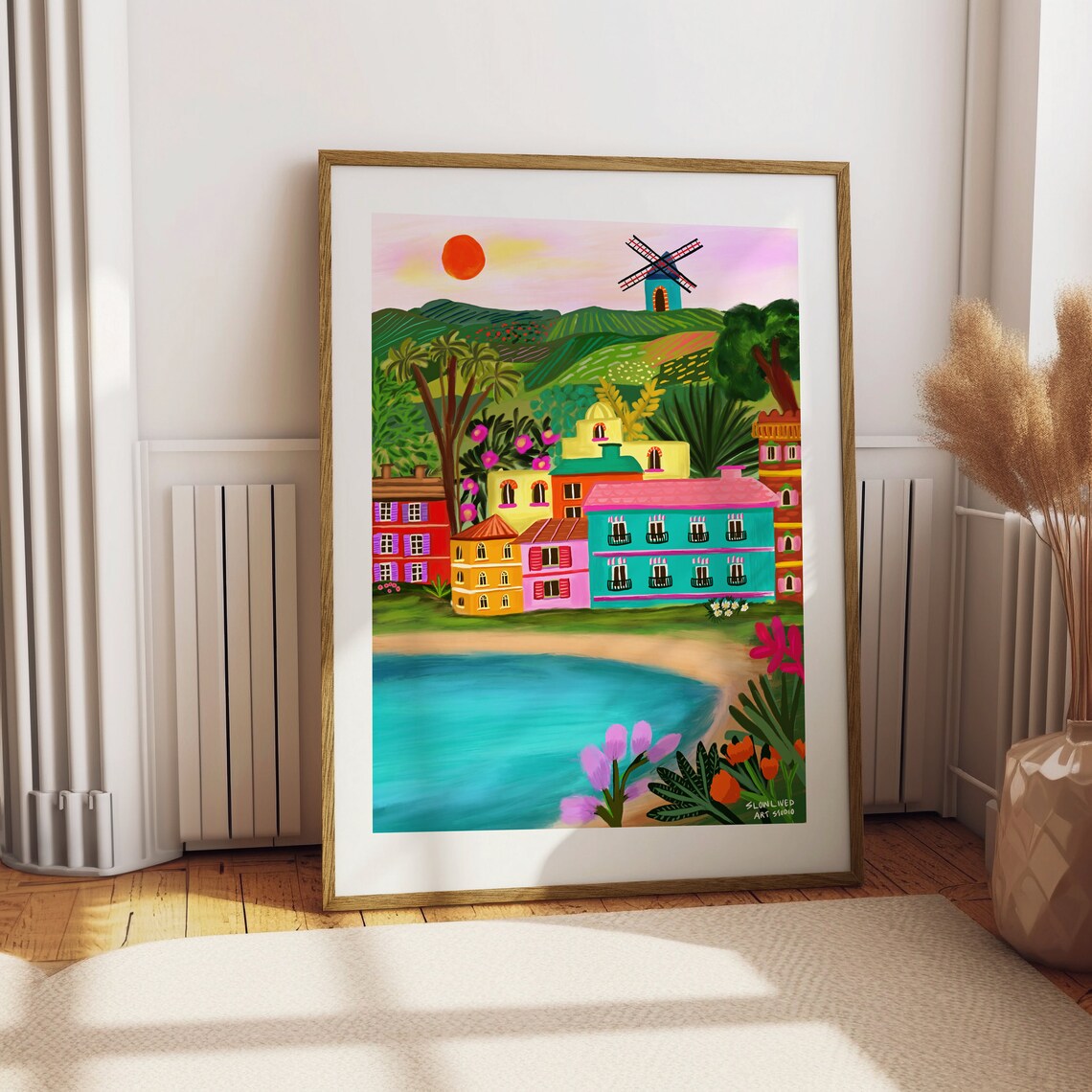 Colorful French Mediterranean Village Cove Windmill Hills Art Print - Image 5
