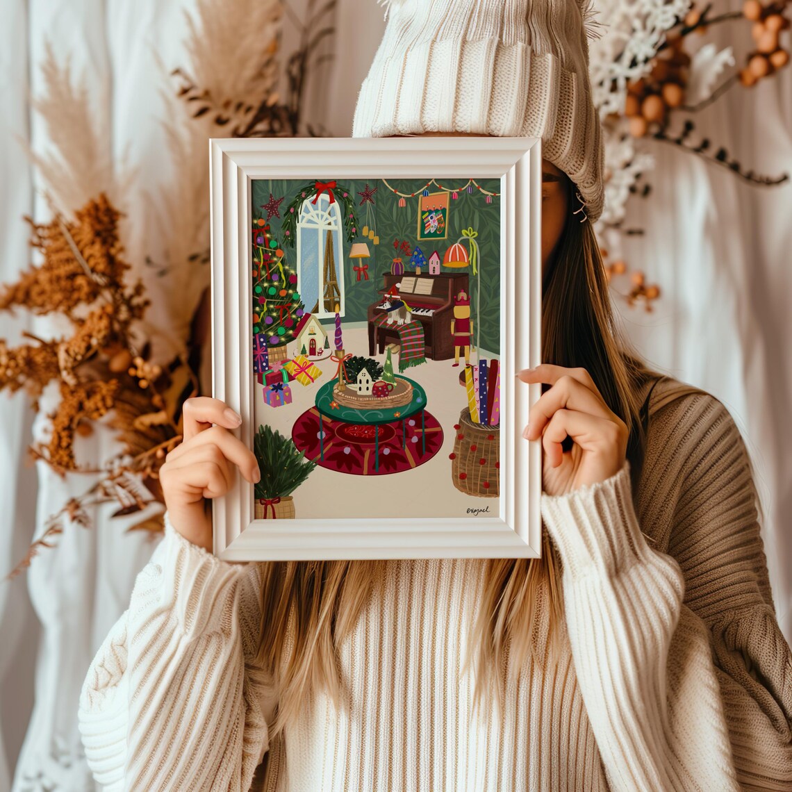 Colorful Christmas In Paris Eiffel Tower Holiday Scene Poster - Image 2