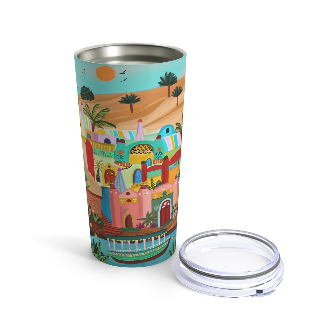 Egypt Illustration Travel Tumbler With Lid Souvenir Cup Print - Image 4