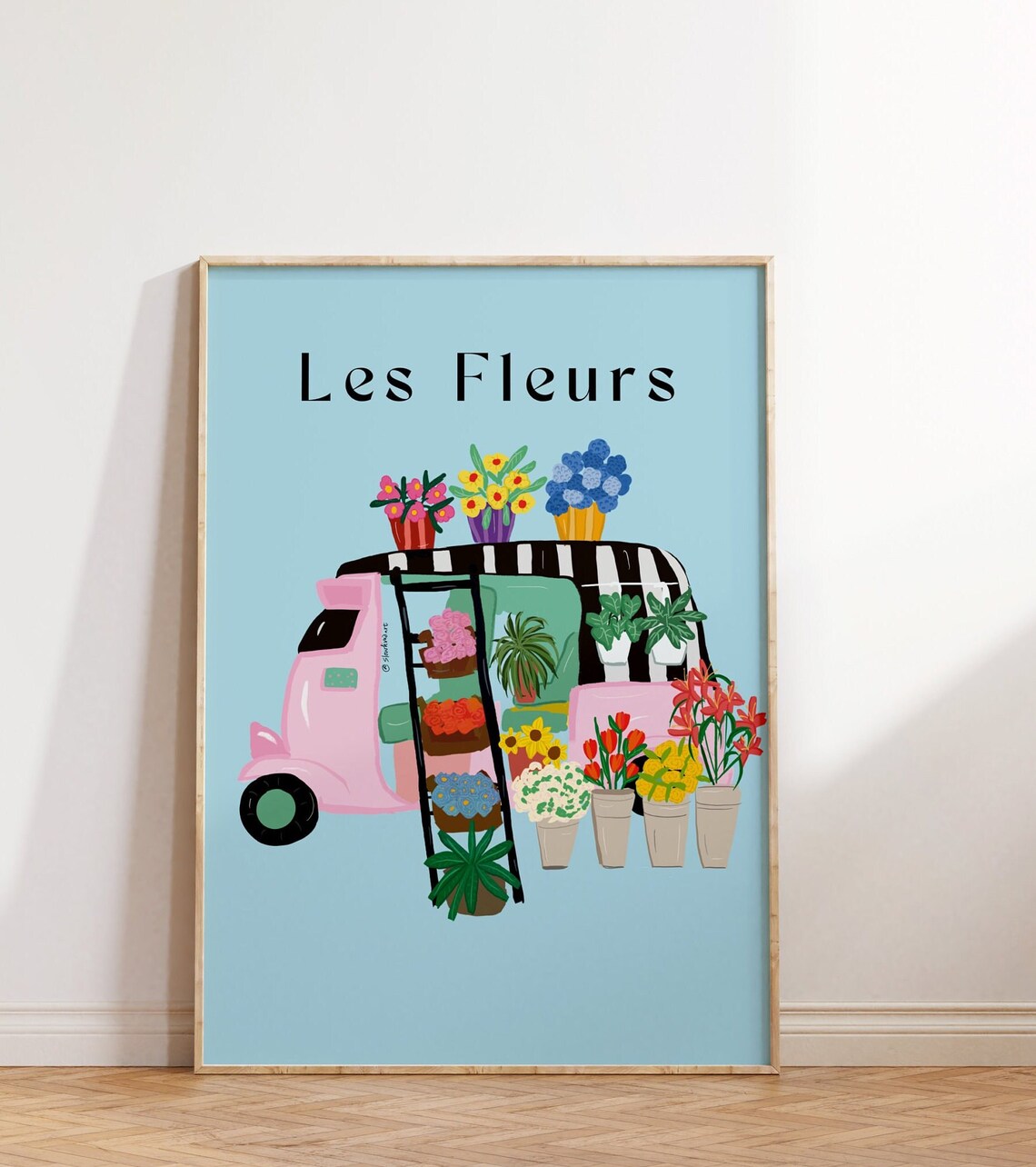 Blue Les Fleurs Flower Market Tulip Print Flower Market Poster Les Fleurs Print Whimsical Floral Prints Funky Art Print Tuk Tuk Print - Image 4