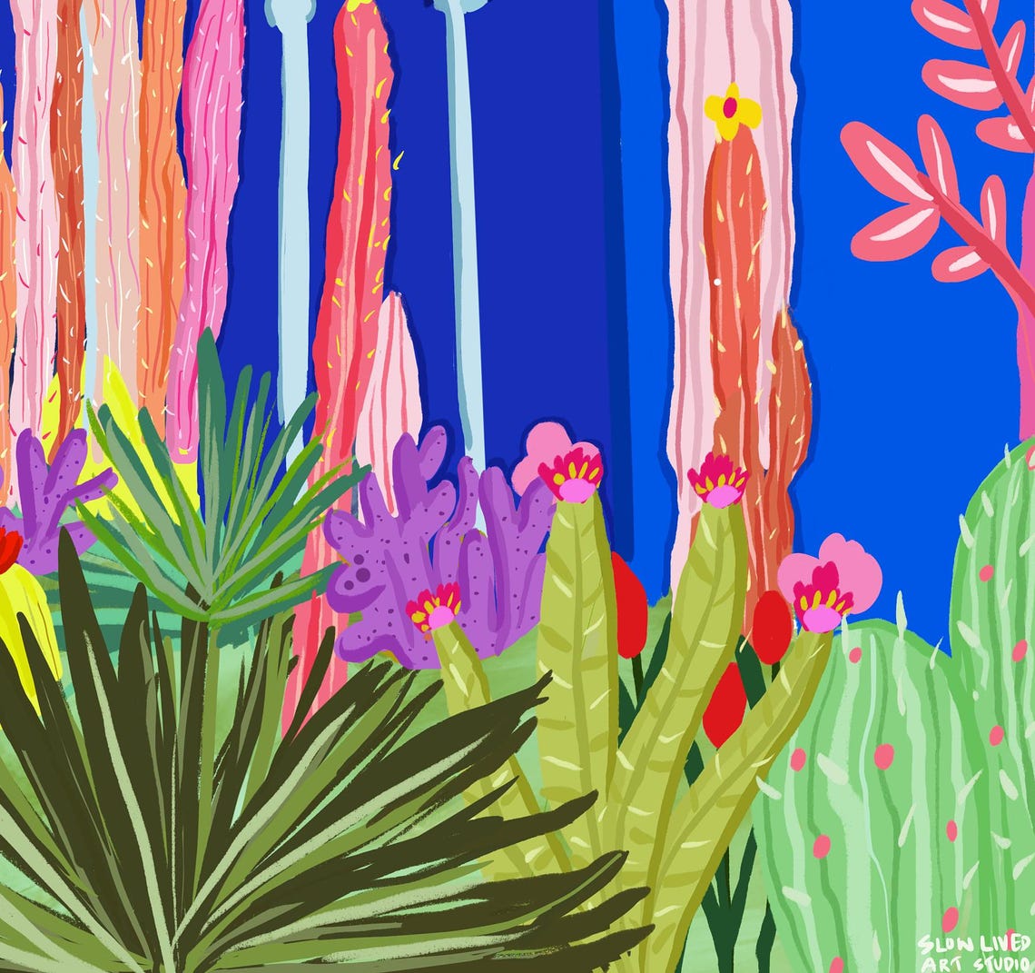 Majorelle Marrakech Blue Villa Tropical Cactus Garden Poster - Image 3