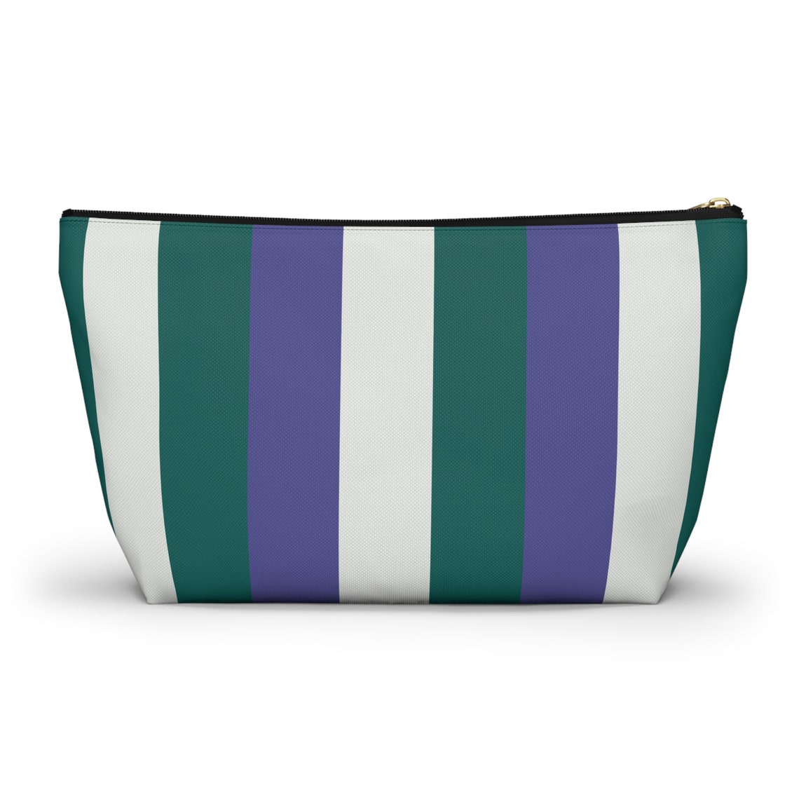 Green Purple White Striped Cosmetic Bag Zipper Pouch Line Print - Image 2