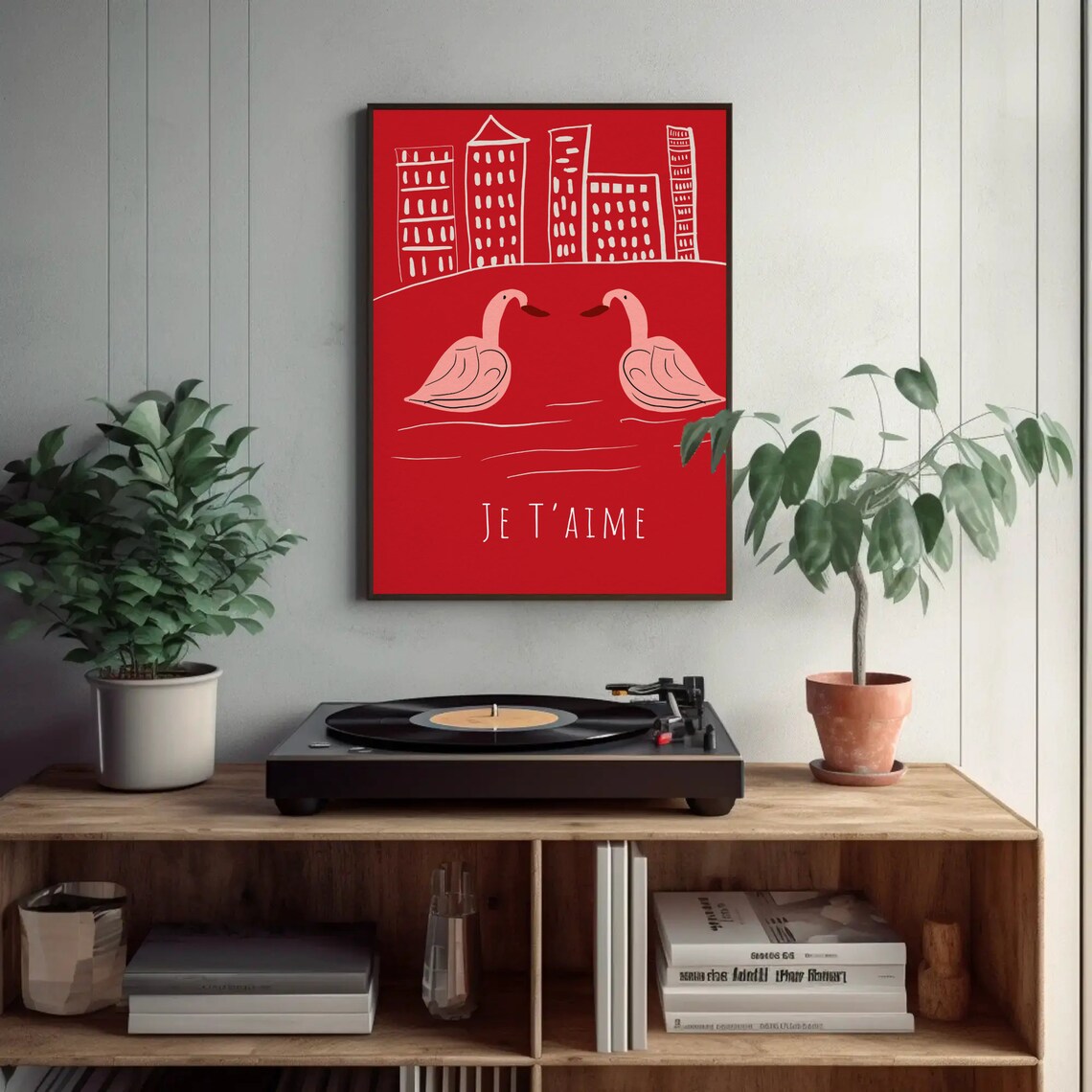 Je Taime Red Flamingo Heart Cityscape Love Valentine Art Poster - Image 5