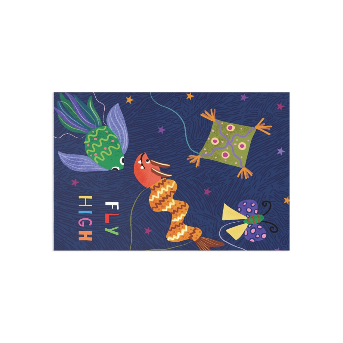 Fly High Colorful Kite Night Sky Stars Motivational Art Poster - Image 4