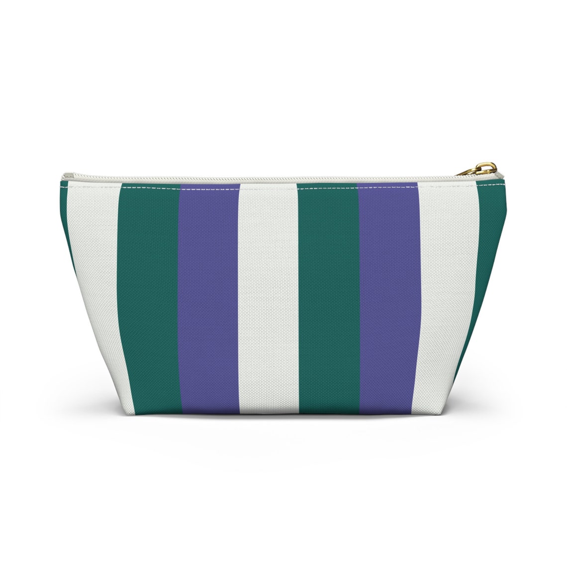 Green Purple White Striped Cosmetic Bag Zipper Pouch Line Print - Image 4