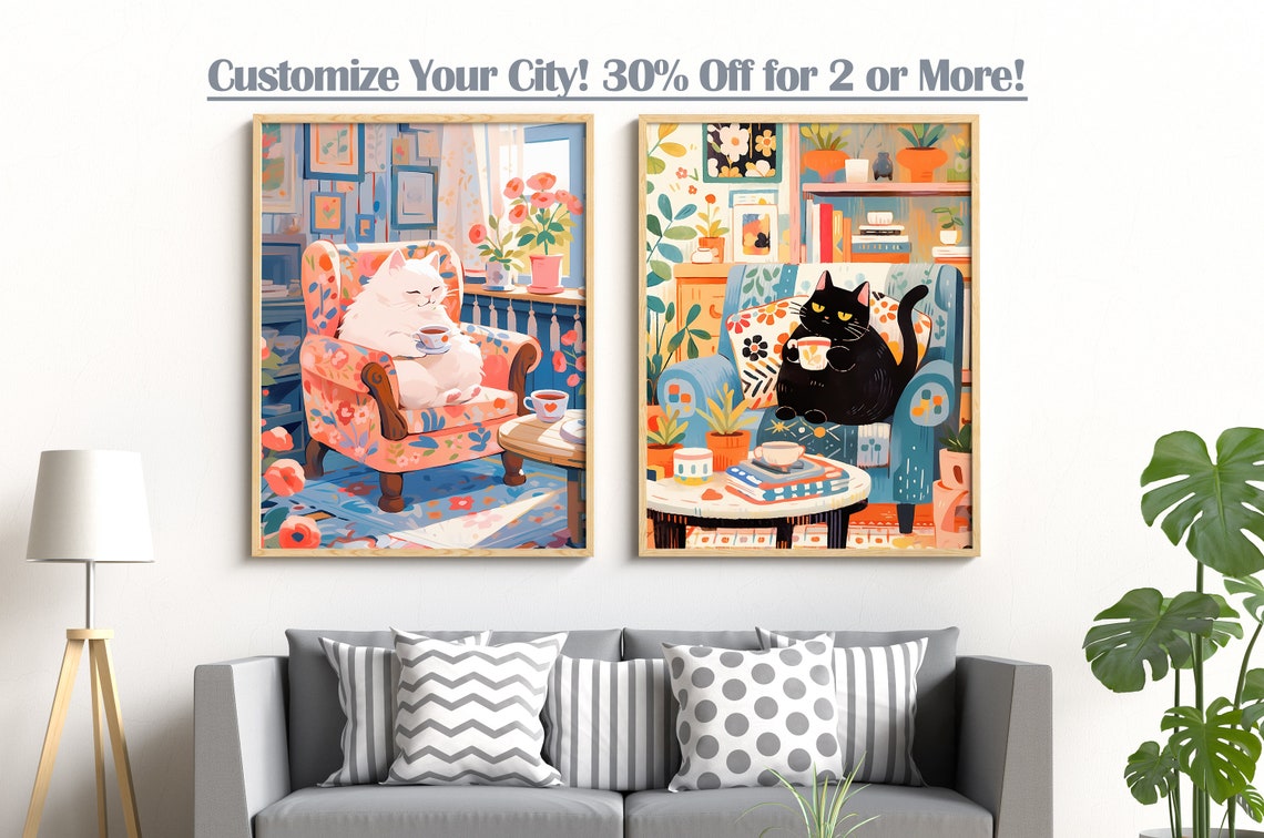 Cute Cat Art Print, Cat Mom Gift - Image 2