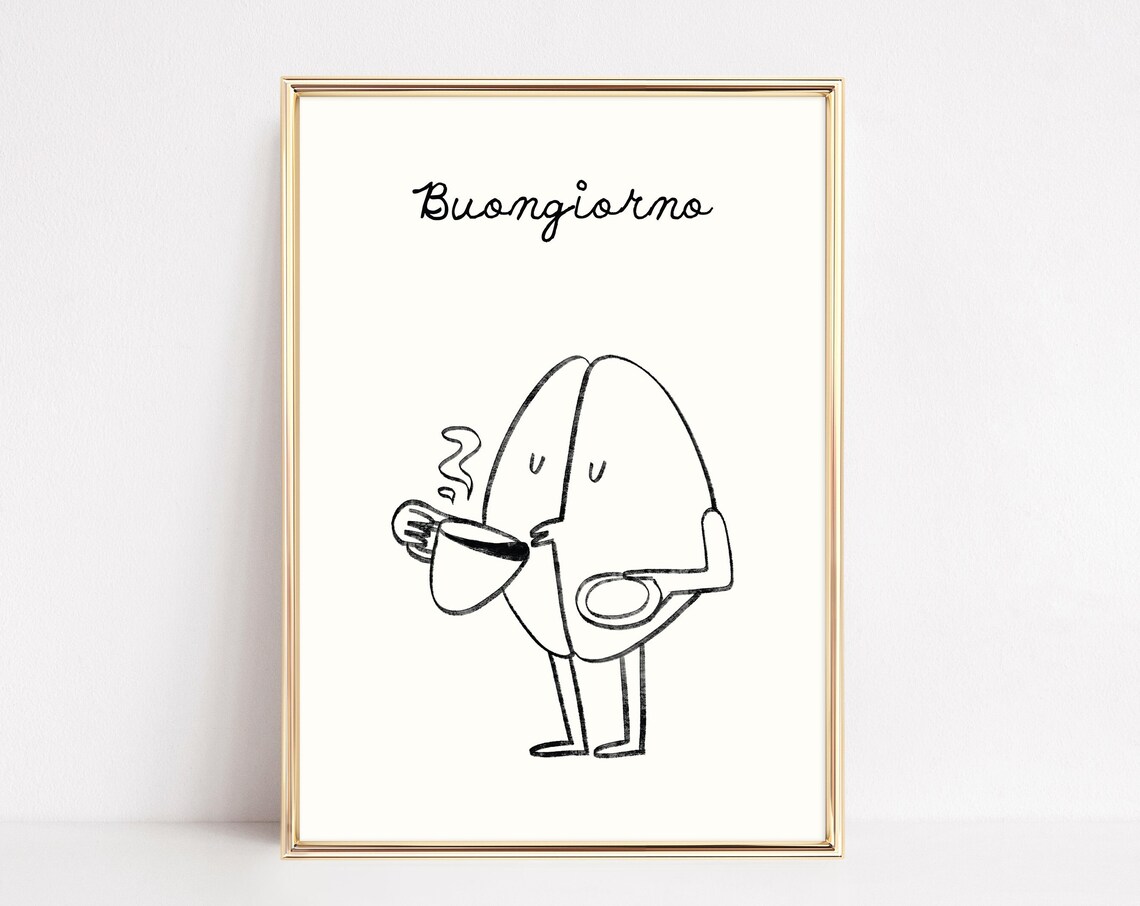 Black Coffee Print, Retro Italian Kitchen Decor