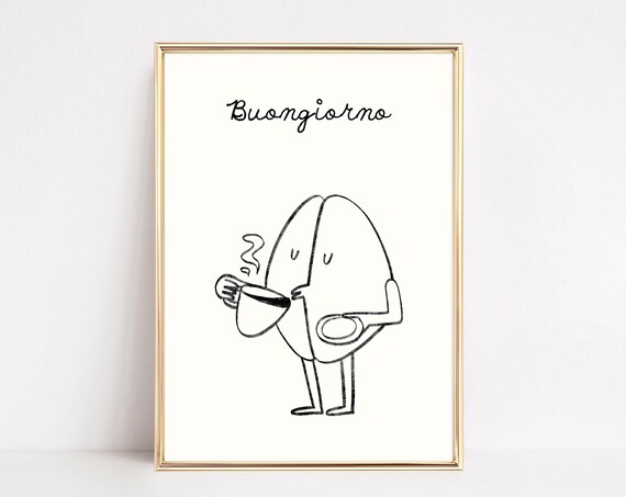 Black Coffee Print, Retro Italian Kitchen Decor