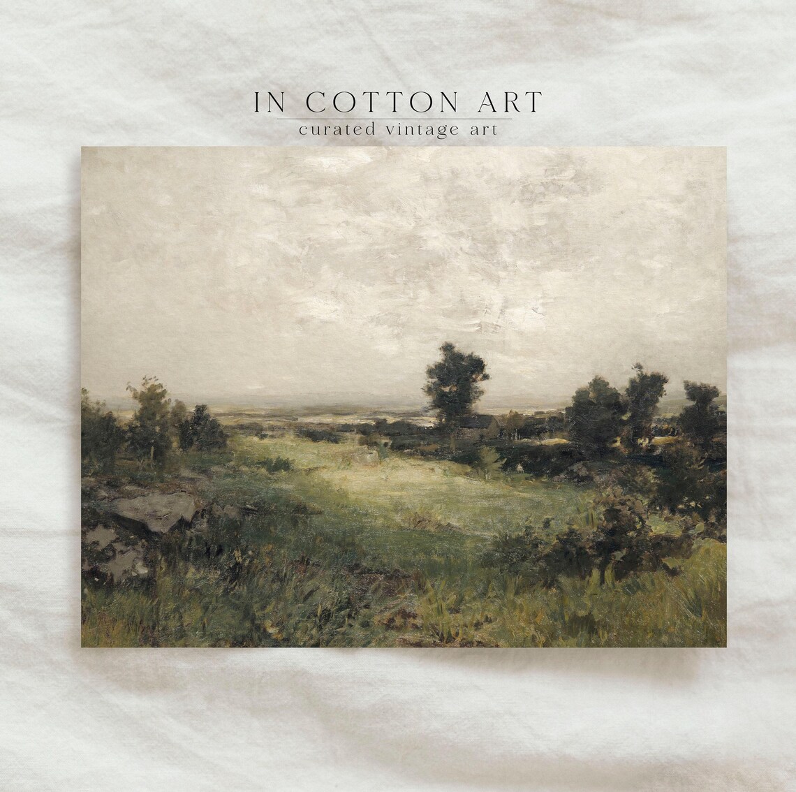 Vintage Green Valley Landscape, Farmhouse Art Print