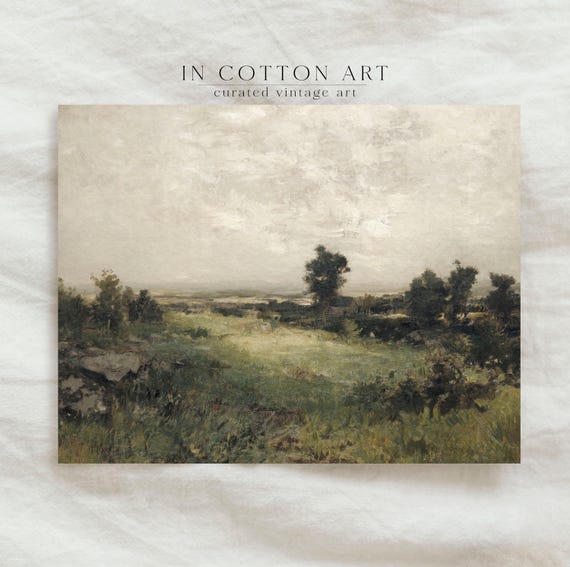 Vintage Green Valley Landscape, Farmhouse Art Print