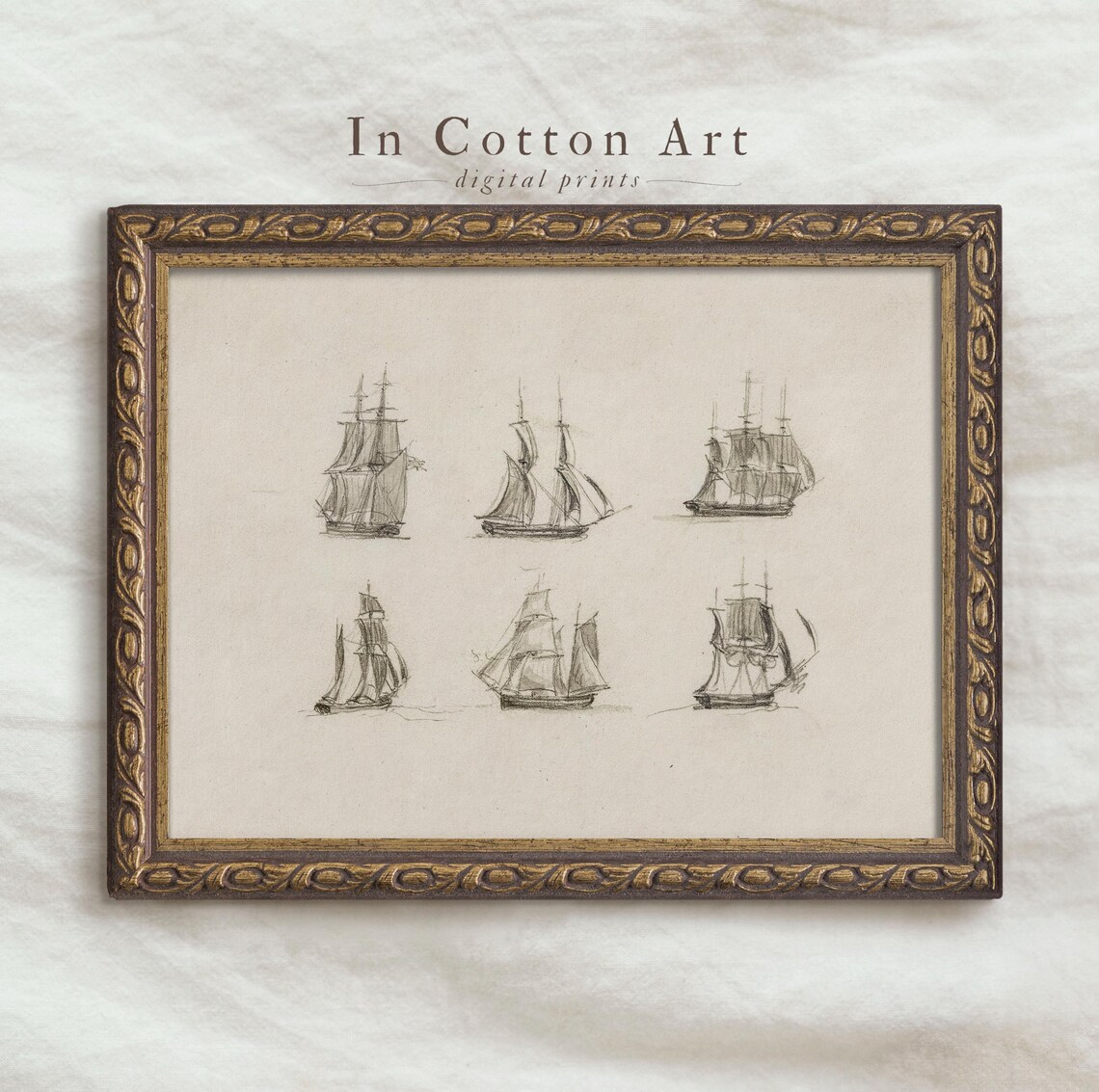 Vintage Ship Sketch Nautical Nursery Art Print