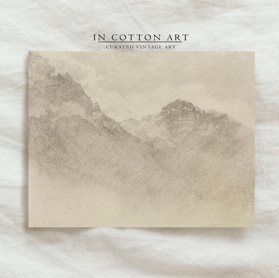 Minimalist Mountain Landscape, Rustic Sketch Art Print