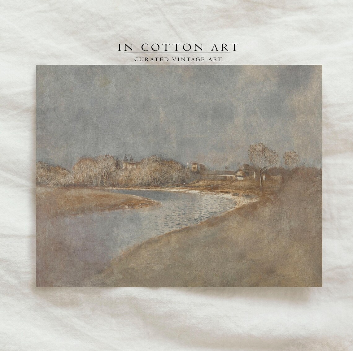 Vintage River Landscape, Neutral Earthy Art Print - Image 4