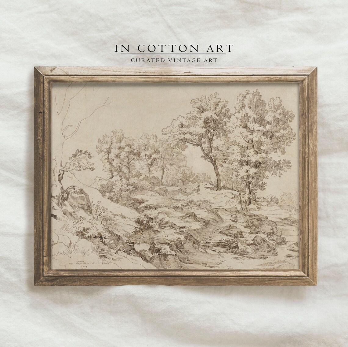 Vintage Neutral Landscape Drawing, French Country Art Print - Image 4