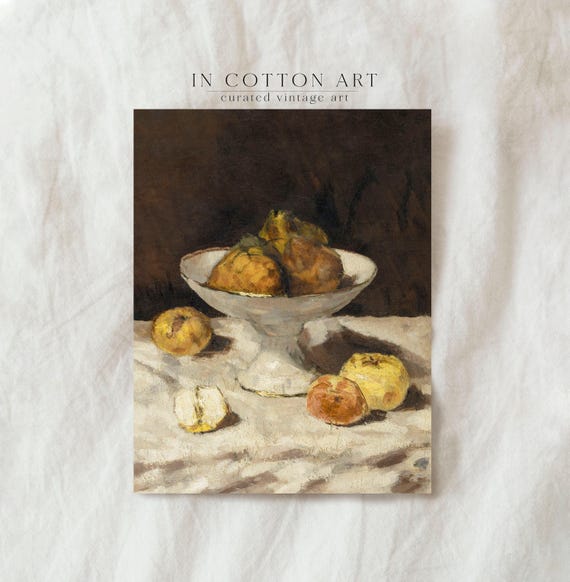 Moody Still Life With Pears and Apples, Art Print