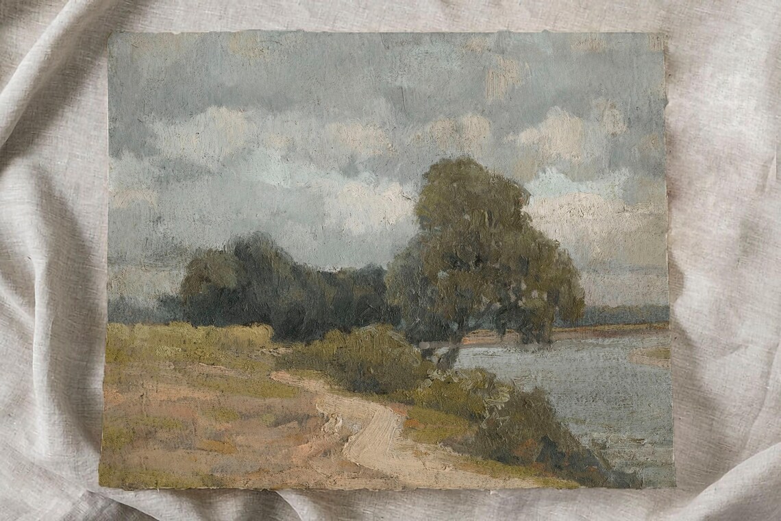 Vintage Lake House Landscape Art Print, Rustic Farmhouse - Image 2