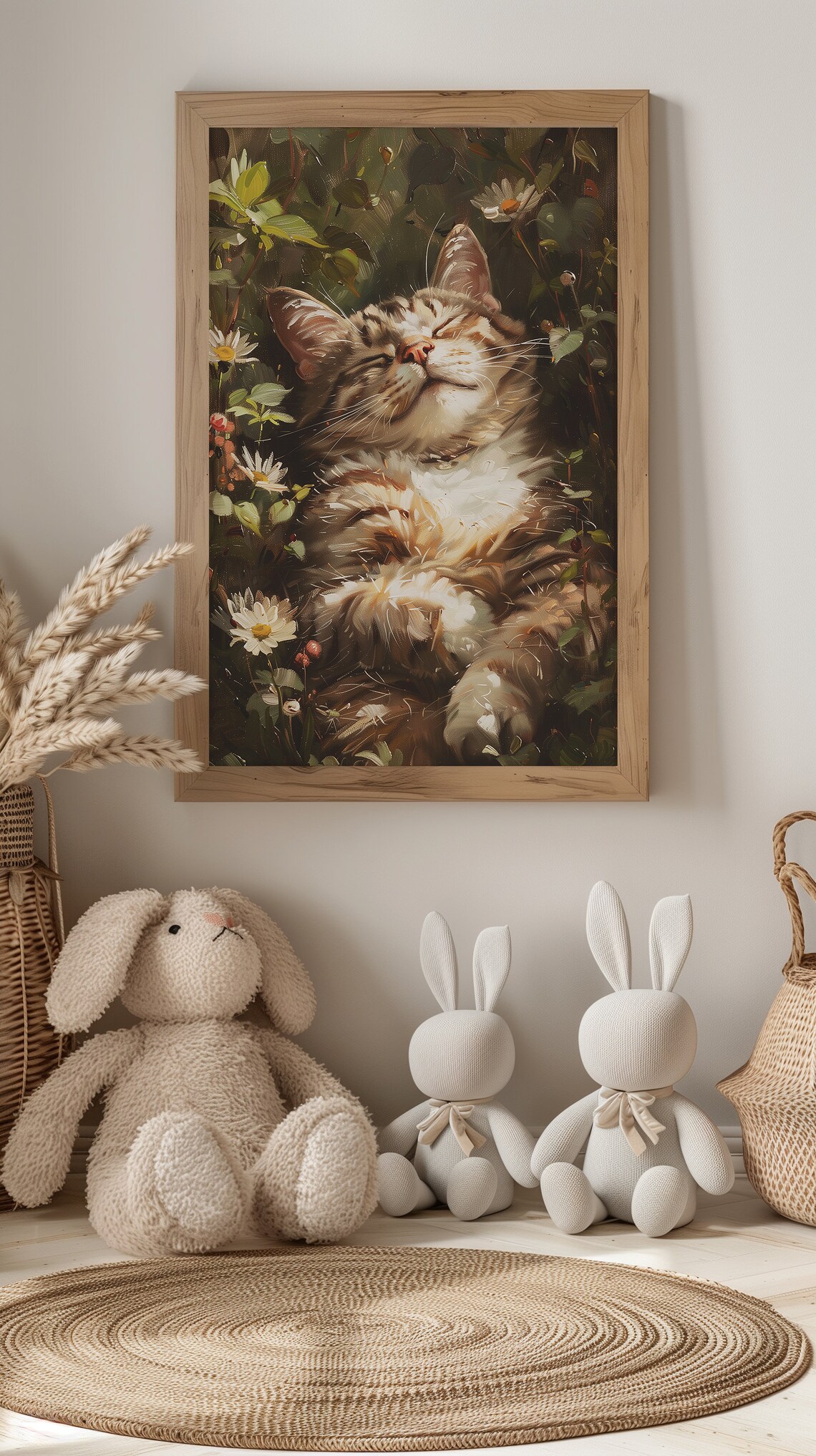 Sleeping Cat in Flower Garden, Farmhouse Kitchen Art Print - Image 2
