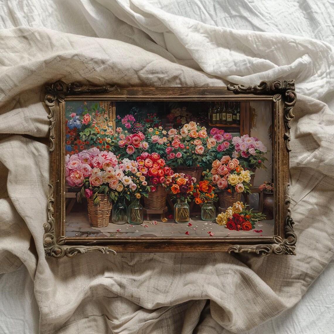 Colorful Flower Market Stall with Baskets of Fresh Blooms Poster - Image 4