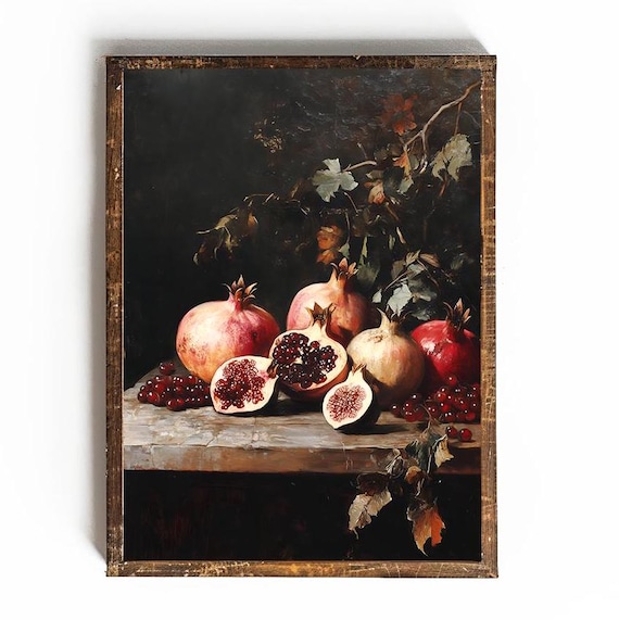 Dark Fruit Pomegranate Dark Academia Decor For Kitchen Wall Art Moody Kitchen Art Dark Cottagecore Wall Art For Kitchen Fig Print