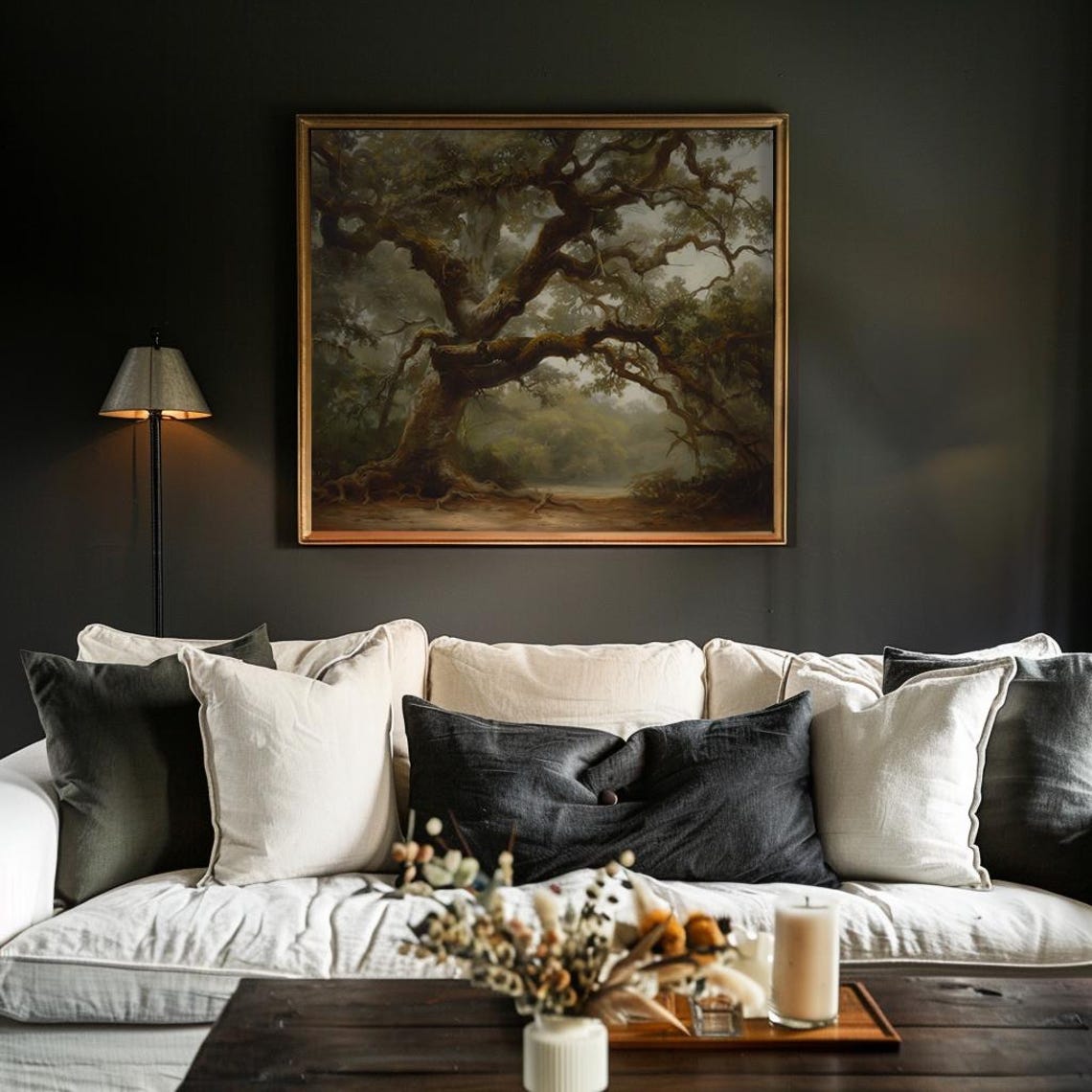 Ancient Twisted Live Oak Tree In Misty Forest Oil Painting Poster - Image 3