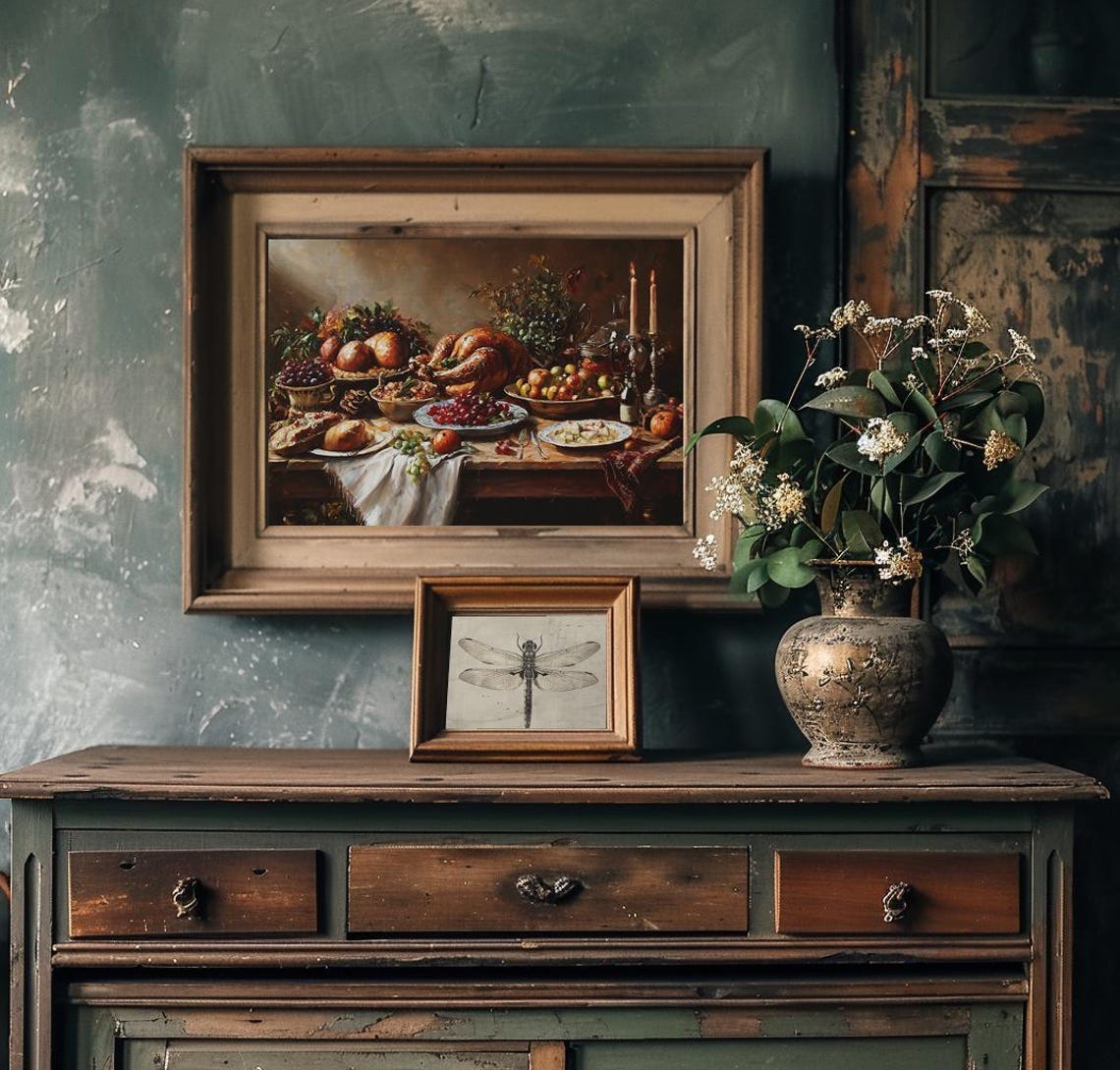 Thanksgiving Feast Still Life with Roast Turkey Fruit Table Poster - Image 2