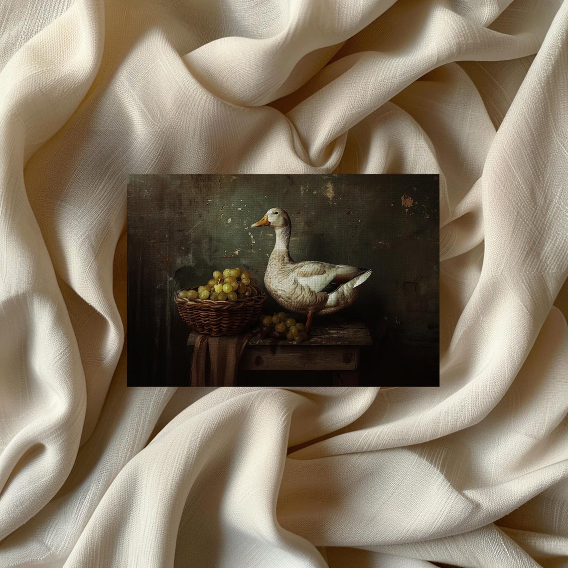 White Goose With Grape Basket Moody Farm Kitchen Still Life Poster - Image 2