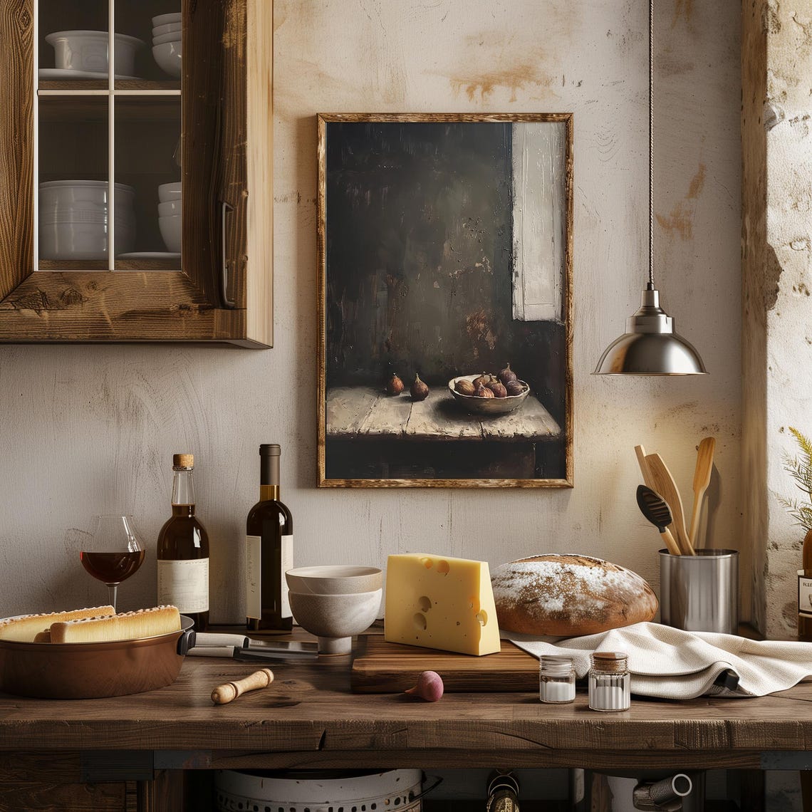 Dark Fig Still Life with a Bowl of Figs on a Rustic Table Poster - Image 2