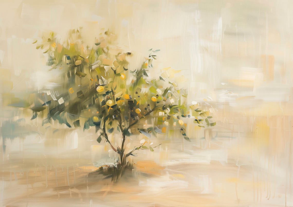 Lemon Tree Painting Duo Set Soft Impressionist Kitchen Wall Art - Image 2
