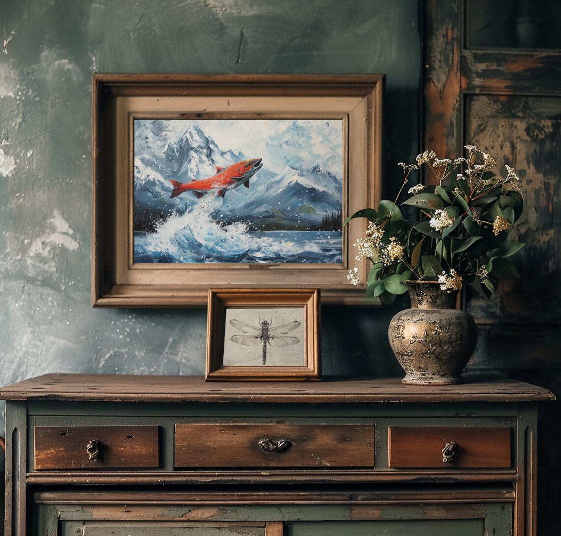 Sockeye Salmon Print Red Salmon Art For Cabin Alaska Fishing Wall Art Alaskan Salmon Art Print For Fisherman Gift For Dad Fly Fish - Image 3