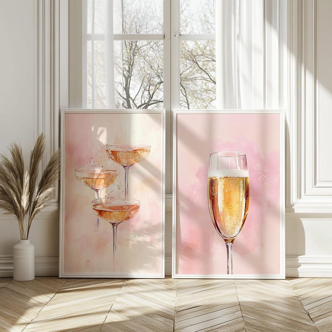 Champagne Glass on a Pink Watercolor Background Celebration Poster - Image 2