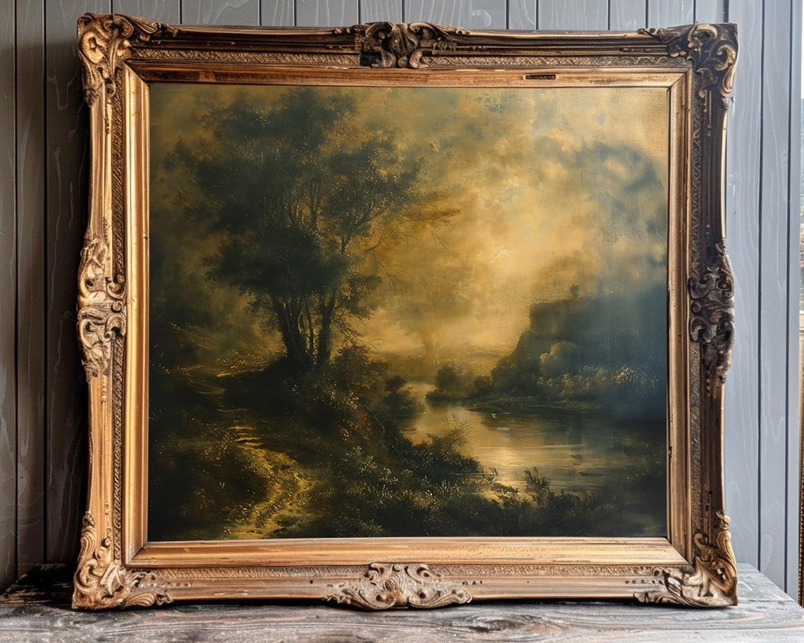 Moody Wall Art Dark Landscape Painting Dark Academia Decor Dark Cottagecore Wall Art Moody Landscape Art Vintage Oil Painting Instant Print