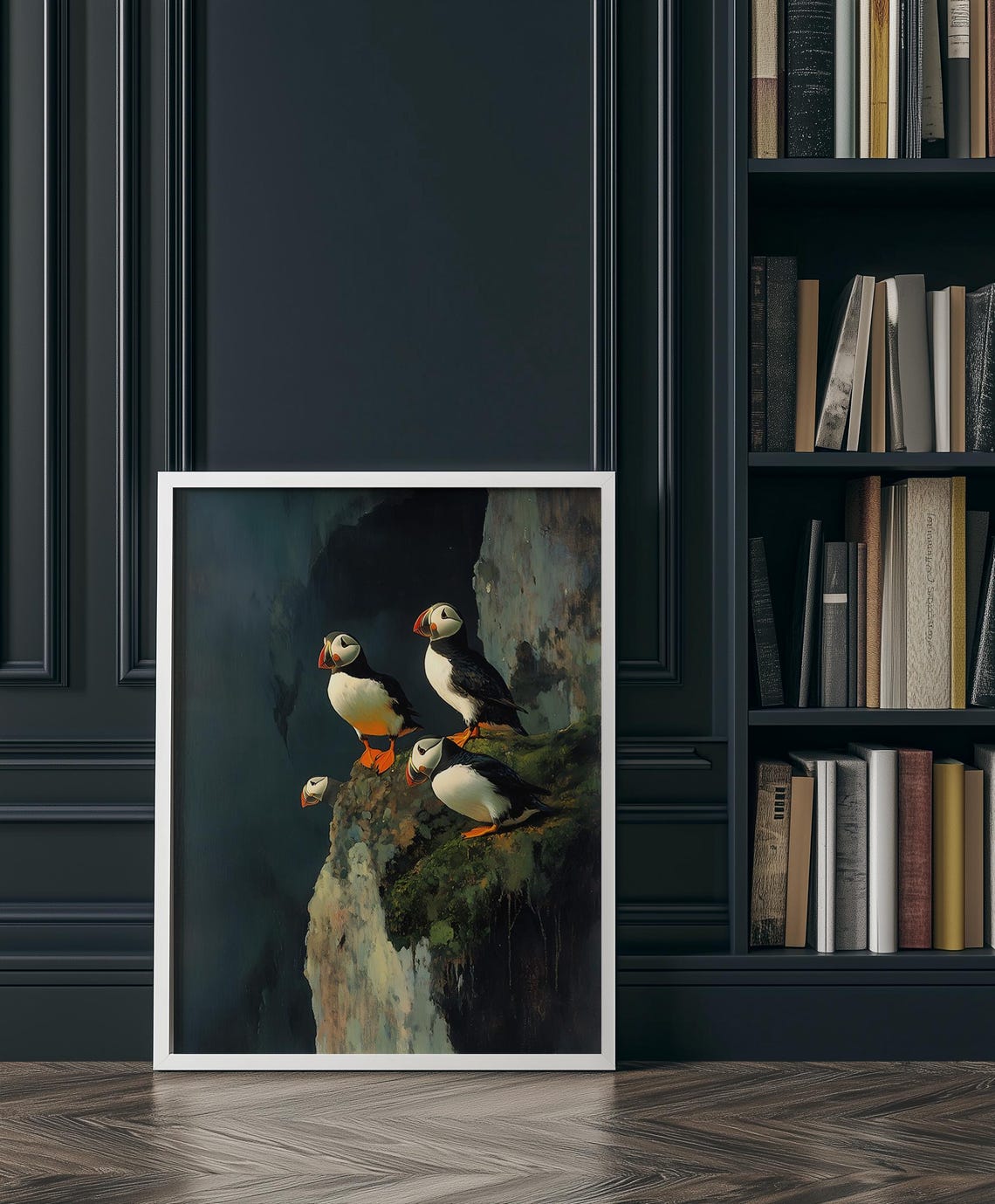 Four Atlantic Puffins On Rocky Cliff Vintage Seabird Bird Poster - Image 3