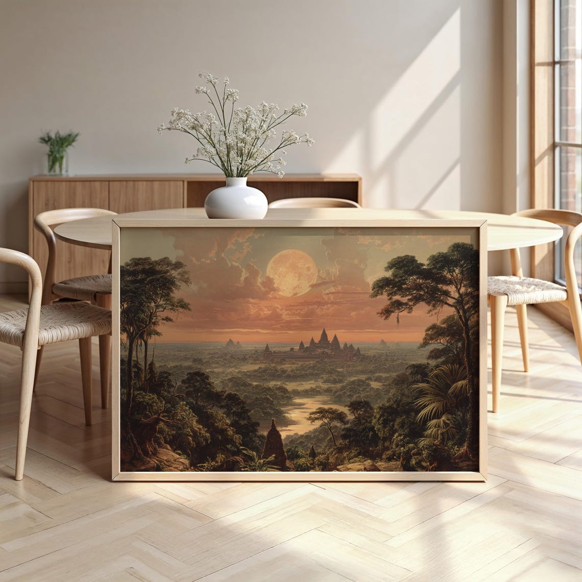 Angkor Wat Ancient Temple Sunset Jungle Vintage Landscape Wall Art