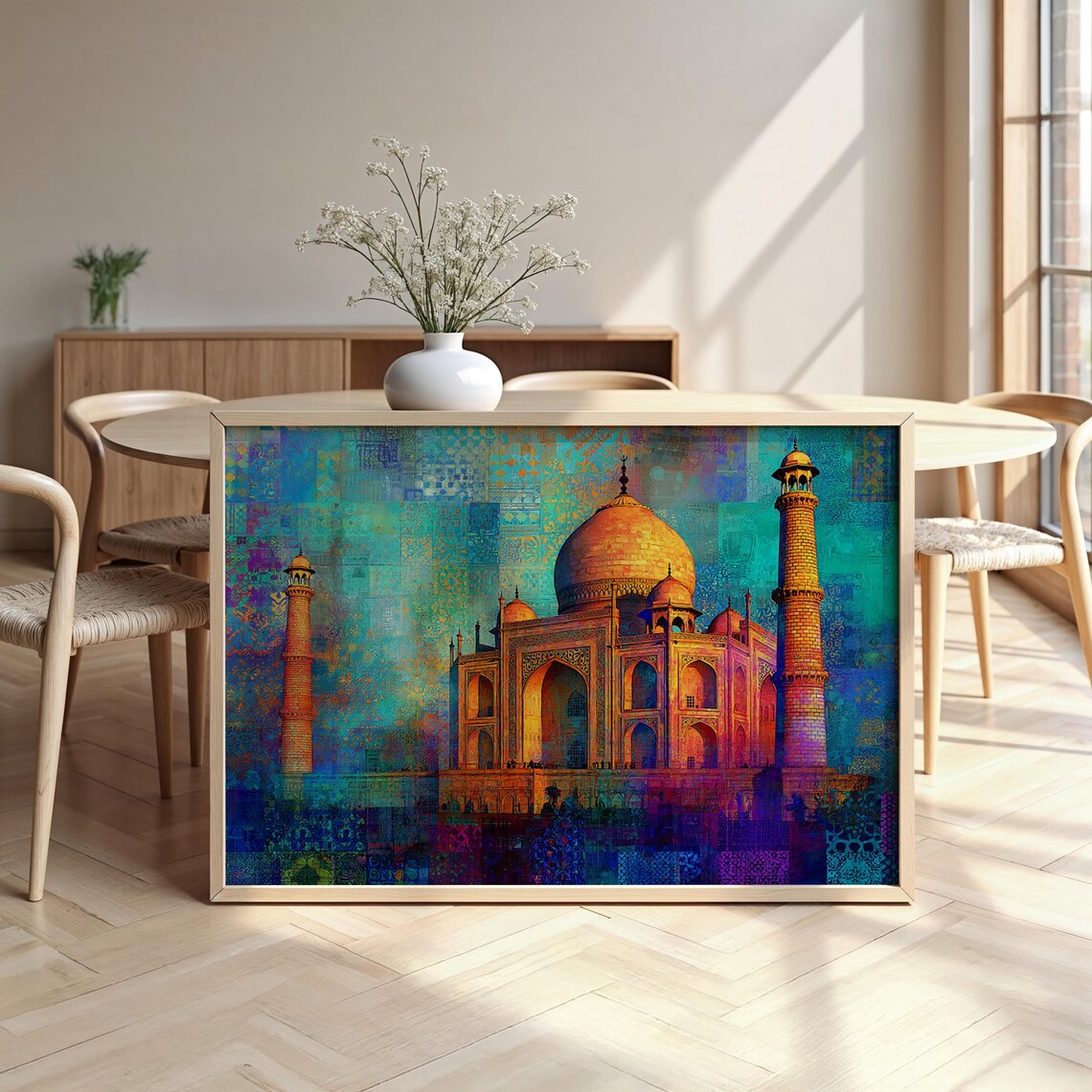 Taj Mahal Colorful Mosaic India Monument Travel Landmark Wall Art