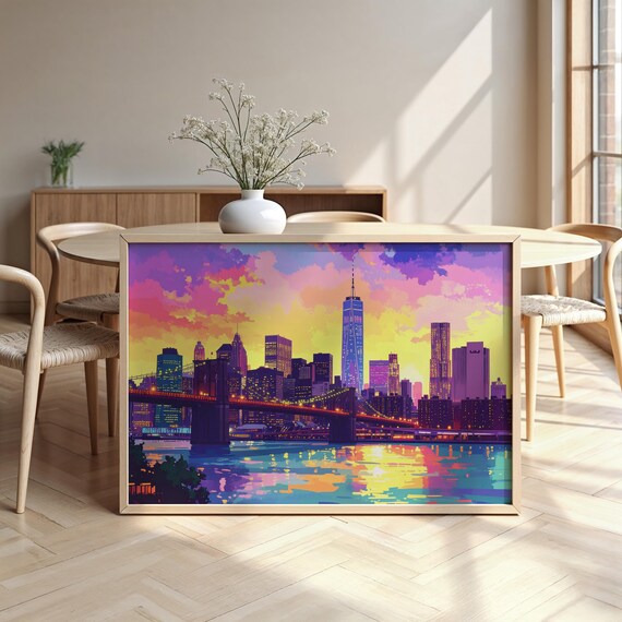 Brooklyn Bridge One World Trade Center Sunset Skyline Poster