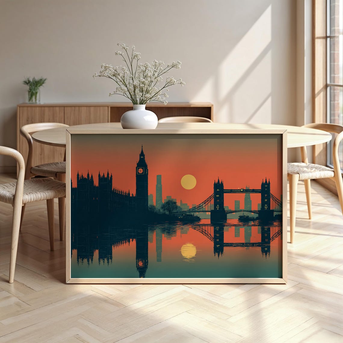 London Sunset Silhouette Big Ben Tower Bridge Thames Art Poster